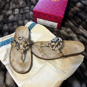 Tory Burch miller cloud stamped snake printed leather/cork flatbed sz 10